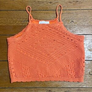 Olive & Oak Orange Crochet Knit Halter Crop Top.